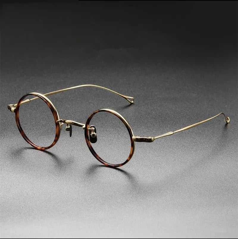 Aimee Unisex Full Rim Small Round Pure Titanium Eyeglasses V8 - Tortoise-Golden | Aimee at FuzWeb