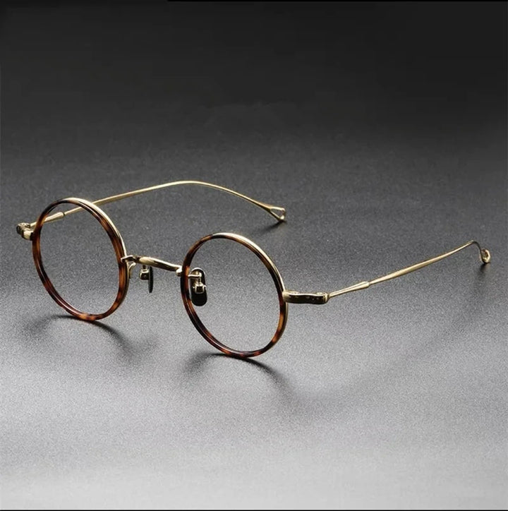 Aimee Unisex Full Rim Small Round Pure Titanium Eyeglasses V8 - Tortoise-Golden | Aimee at FuzWeb