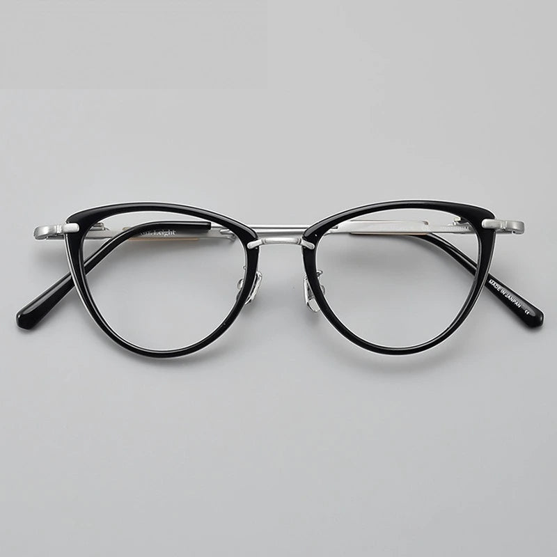 Aimee Women's Full Rim Cat Eye Titanium Acetate Eyeglasses 49142 - Black-Silver