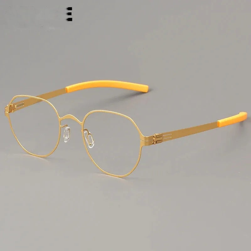 Aimee Women's Full Rim Flat Top Oval Screwless Steel Eyeglasses 44128 - Golden