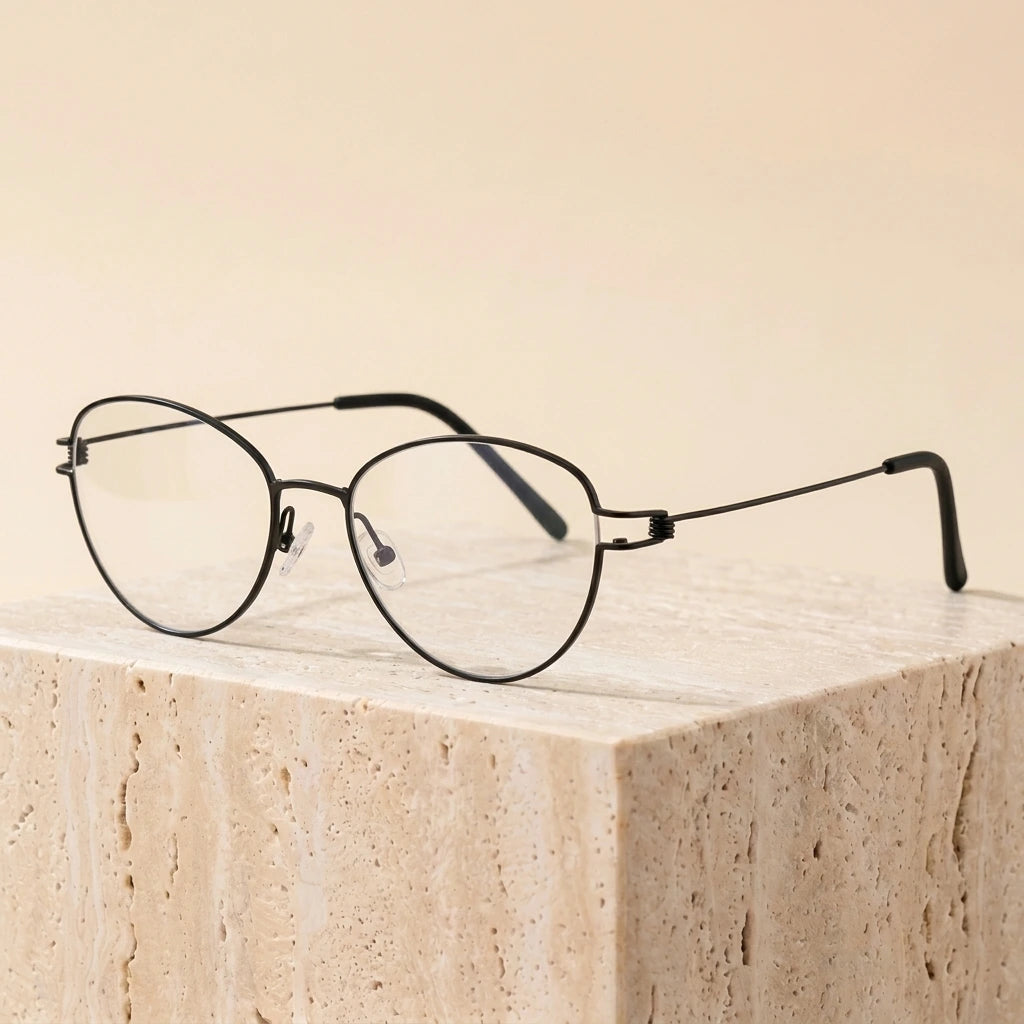 Aimee Women's Full Rim Oval Cat Eye Screwless Titanium Eyeglasses 65004 - Black