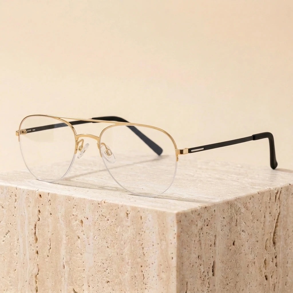 Aimee Women's Full Rim Oval Double Bridge Titanium Eyeglasses 488005 - Black Golden 2