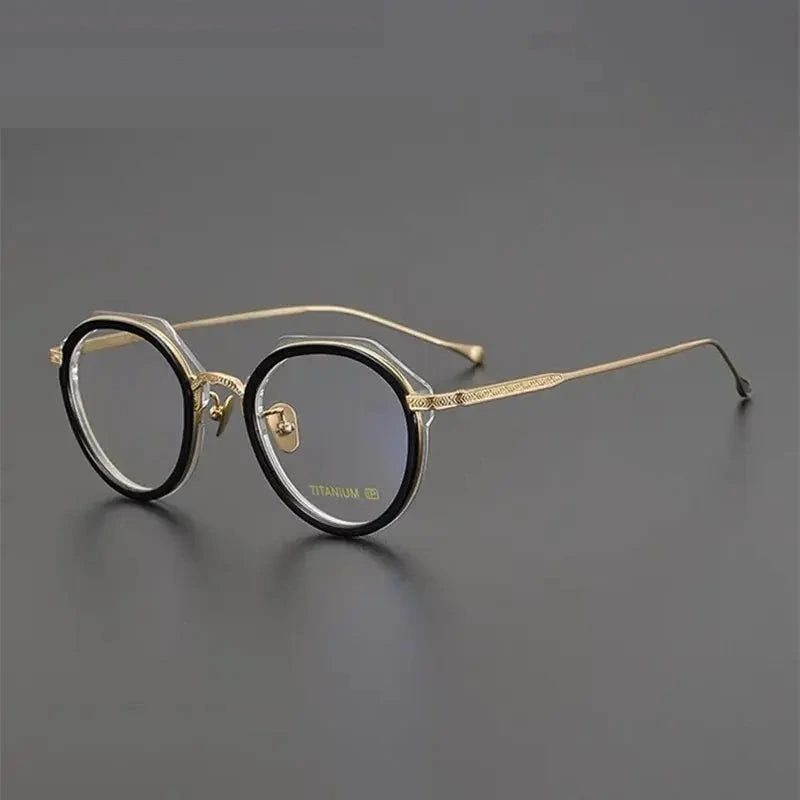 Aimee Women's Full Rim Polygonal Titanium Acetate Eyeglasses 13848 - Black-Golden
