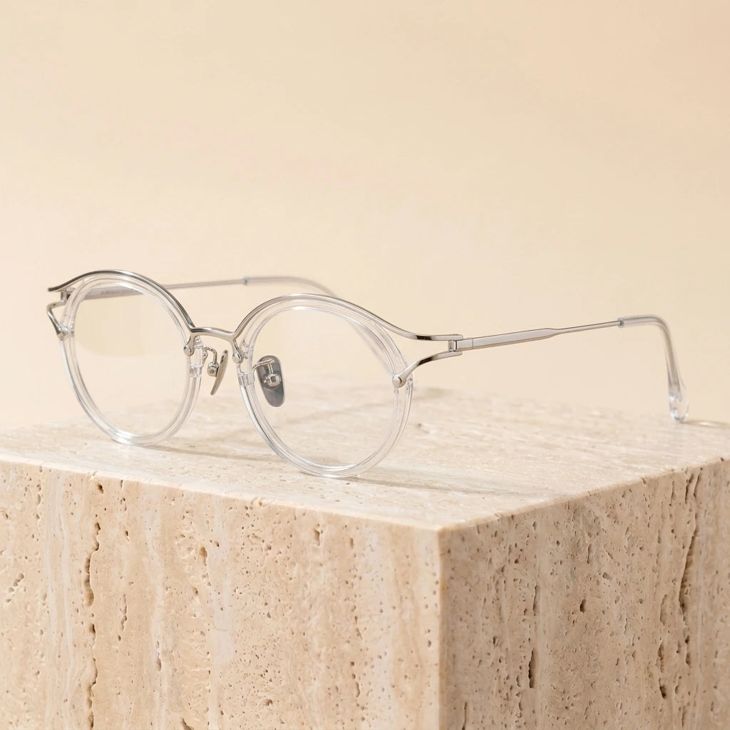Aimee Women's Full Rim Round Acetate Titanium Eyeglasses 690036 - Transparent