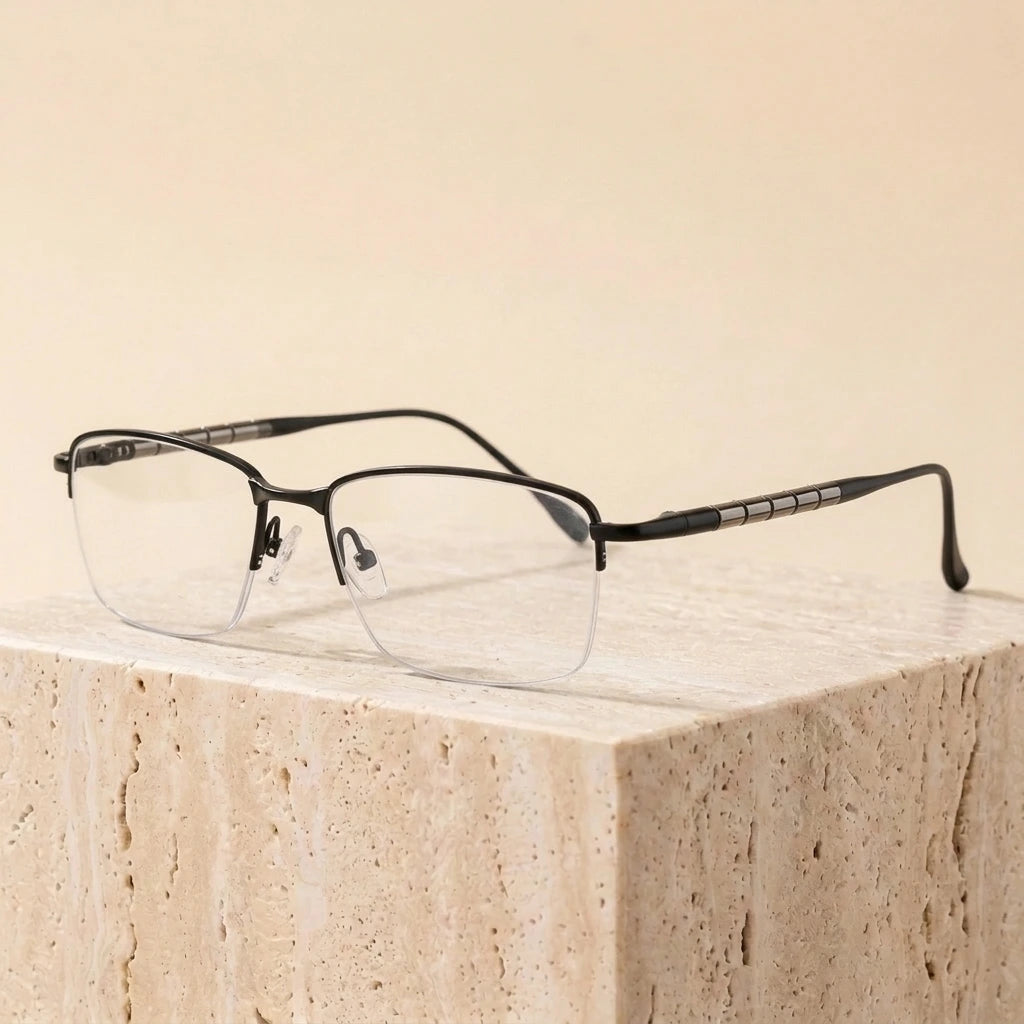 Aimee Women's Semi Rim Brow Line Square Titanium Eyeglasses 427018 - Black