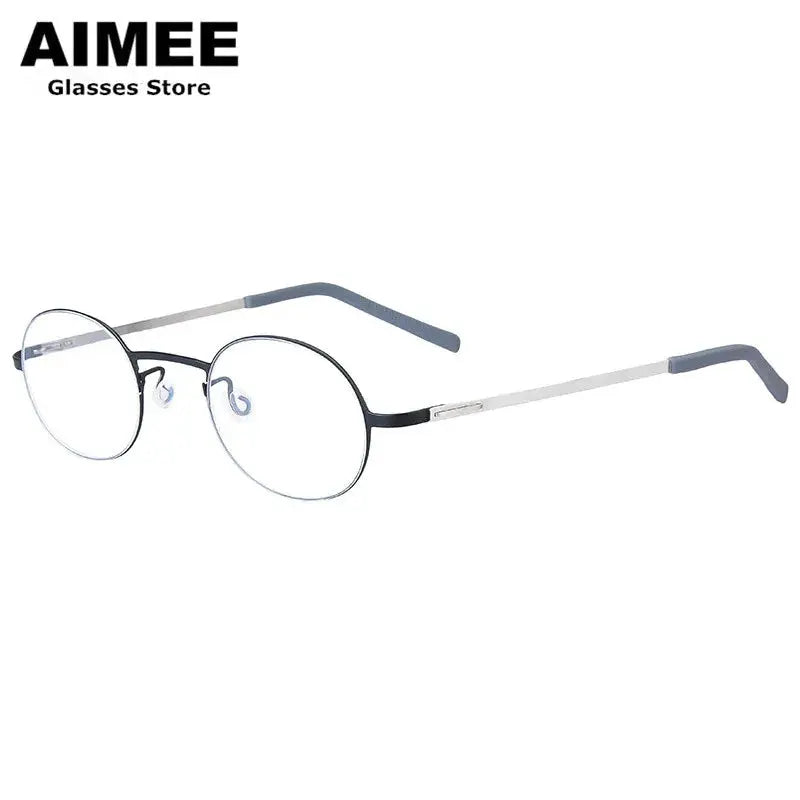 Aimee Women's Full Rim Small Round Screwless Titanium Eyeglasses 548806 - Black-Silver