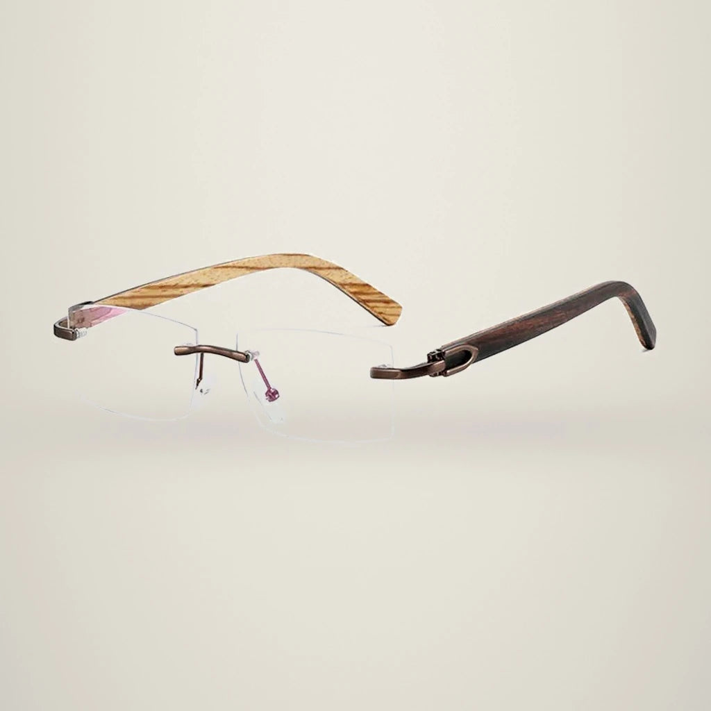 Aimee Men's Rimless Square Titanium Wood Eyeglasses XK — view 2 | Aimee at FuzWeb