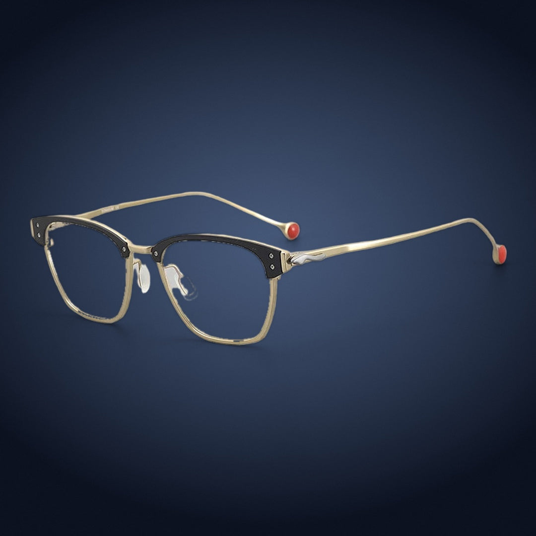 Aror 402 Pure Titanium Browline Eyeglasses - Black Gold