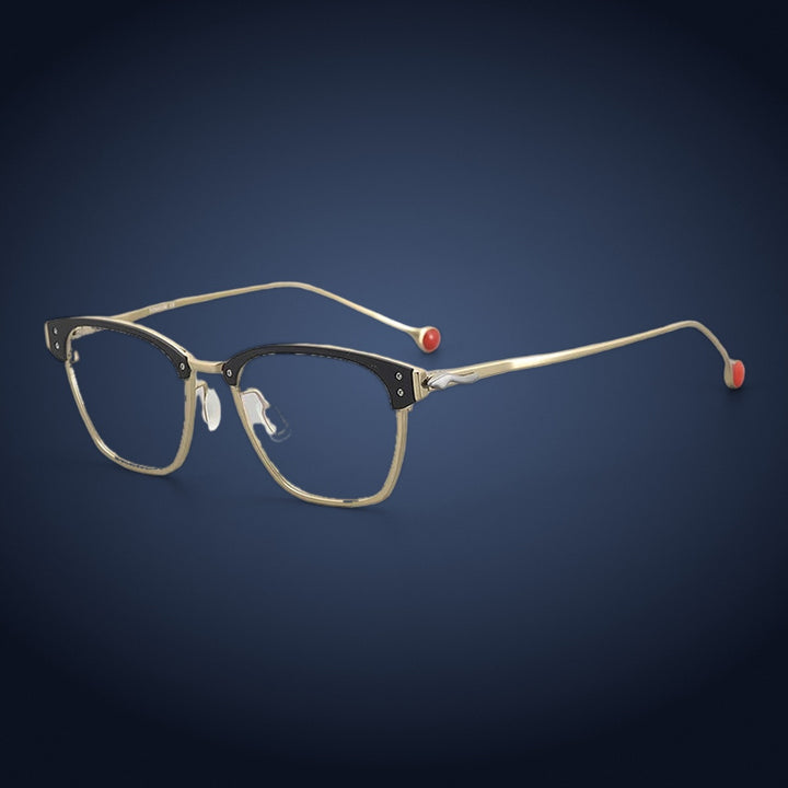Aror 402 Pure Titanium Browline Eyeglasses - Black Gold