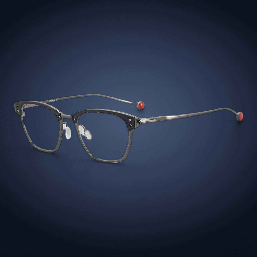 Aror 402 Pure Titanium Browline Eyeglasses - Black Gray