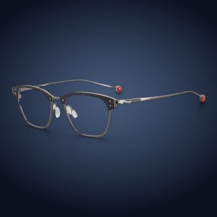 Aror 402 Pure Titanium Browline Eyeglasses - Black Gray