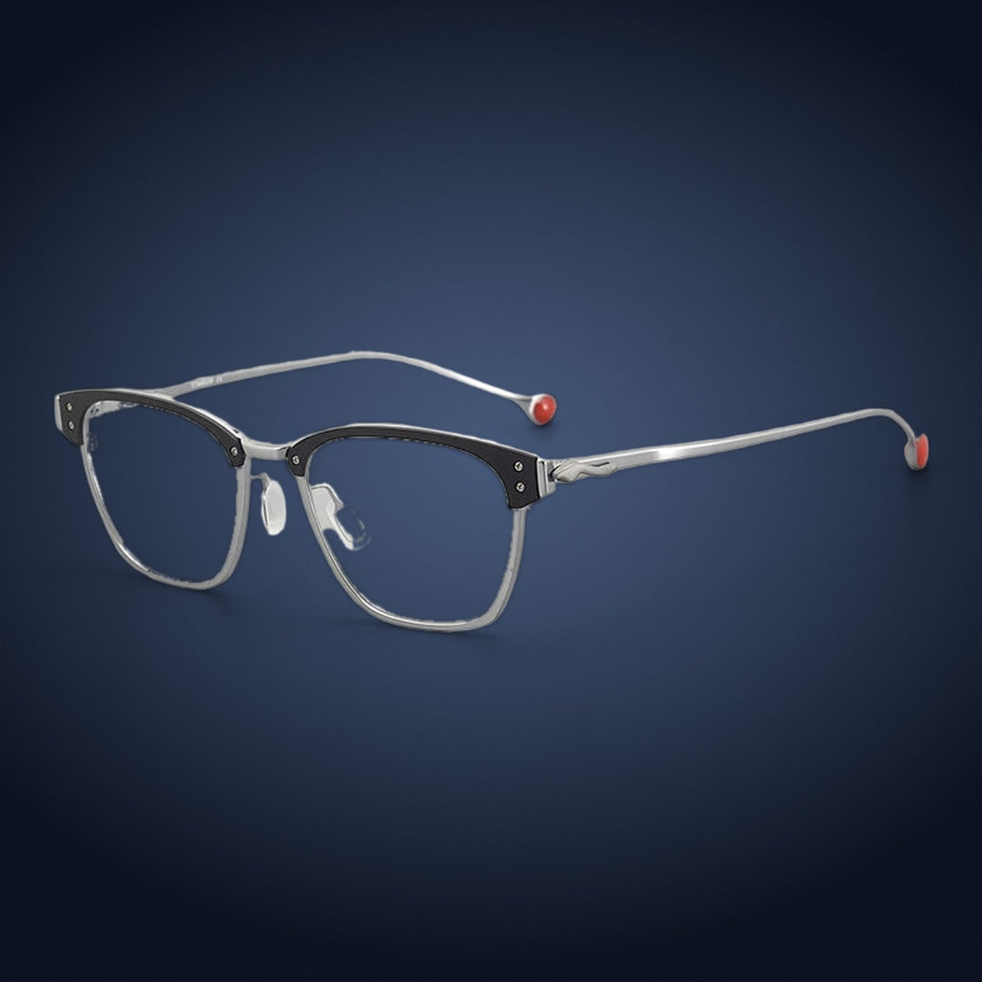 Aror 402 Pure Titanium Browline Eyeglasses - Black Silver