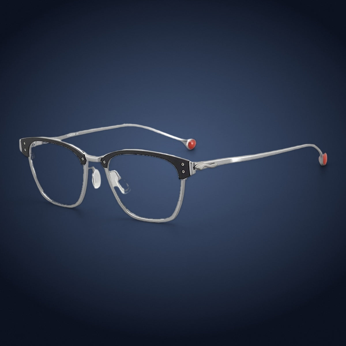 Aror 402 Pure Titanium Browline Eyeglasses - Black Silver