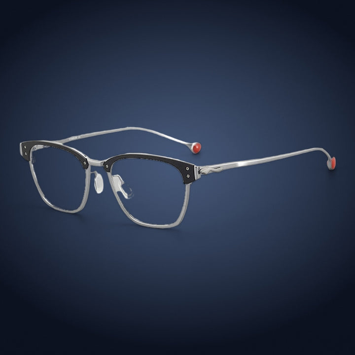 Aror 402 Pure Titanium Browline Eyeglasses - Black Silver
