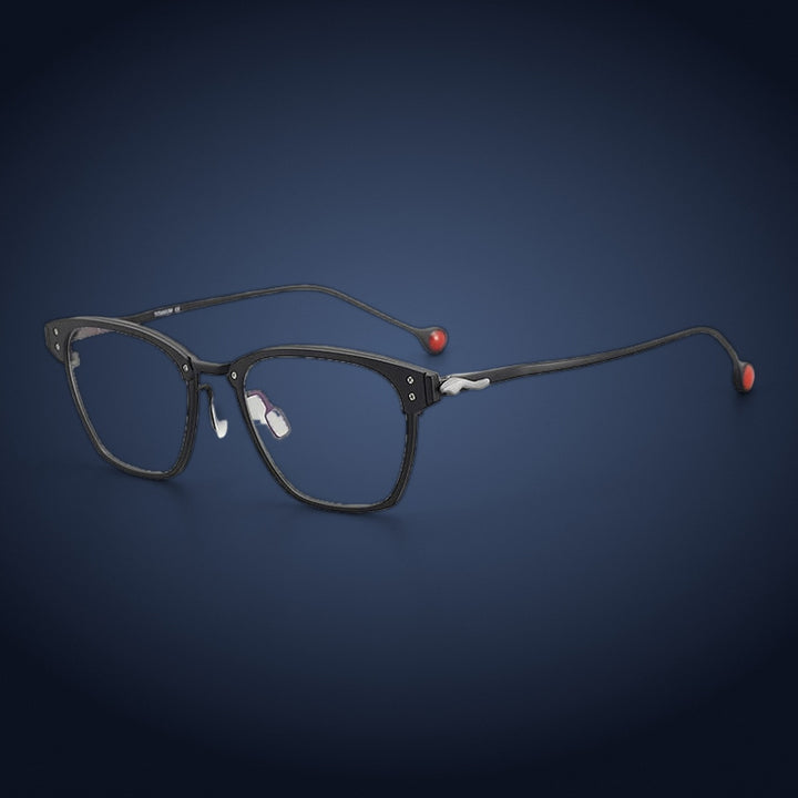 Aror 402 Pure Titanium Browline Eyeglasses - Black