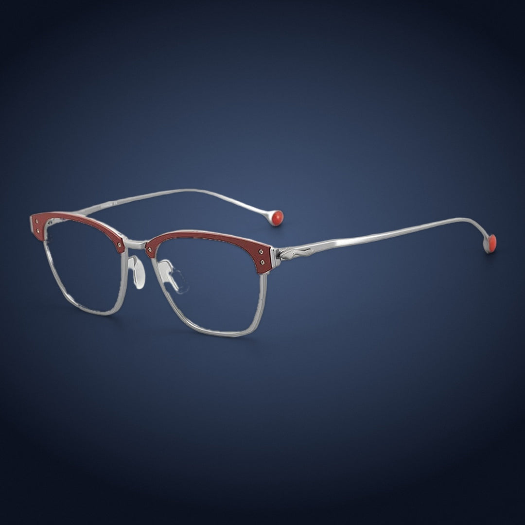 Aror 402 Pure Titanium Browline Eyeglasses - Red