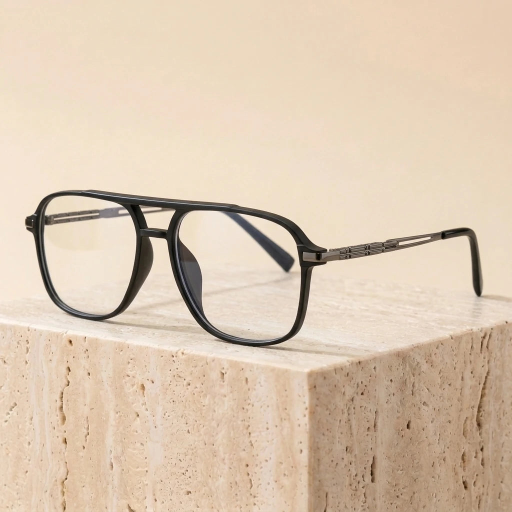 Aror Unisex Full Rim Square TR90 Alloy Eyeglasses 81316 - Black