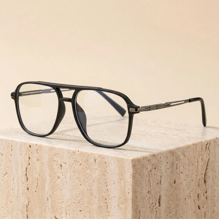 Aror Unisex Full Rim Square TR90 Alloy Eyeglasses 81316 - Black