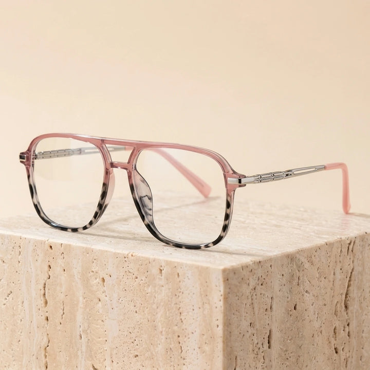 Aror Unisex Full Rim Square TR90 Alloy Eyeglasses 81316 - Pink Leopard