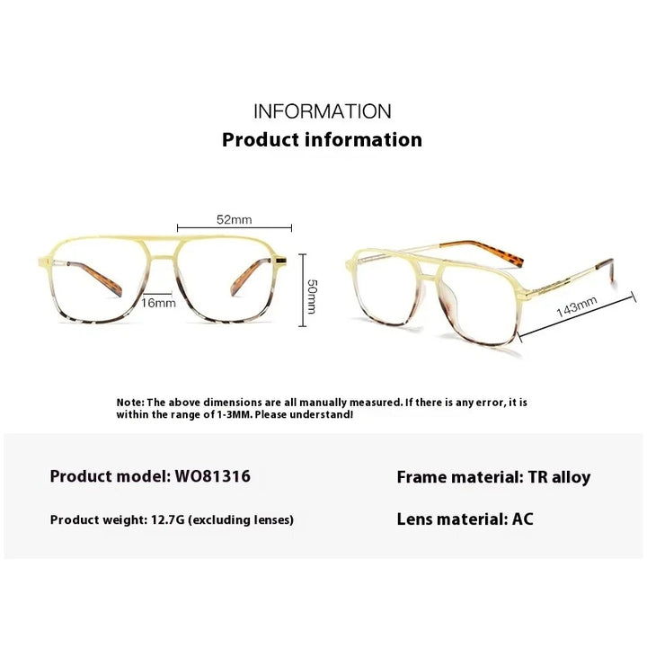 Aror Unisex Full Rim Square TR90 Alloy Eyeglasses 81316 - Official Size Chart and Dimensions
