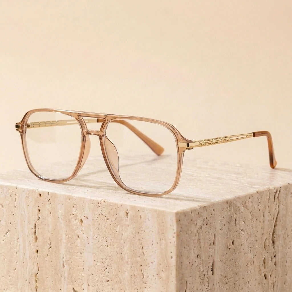 Aror Unisex Full Rim Square TR90 Alloy Eyeglasses 81316 - Transparent Brown