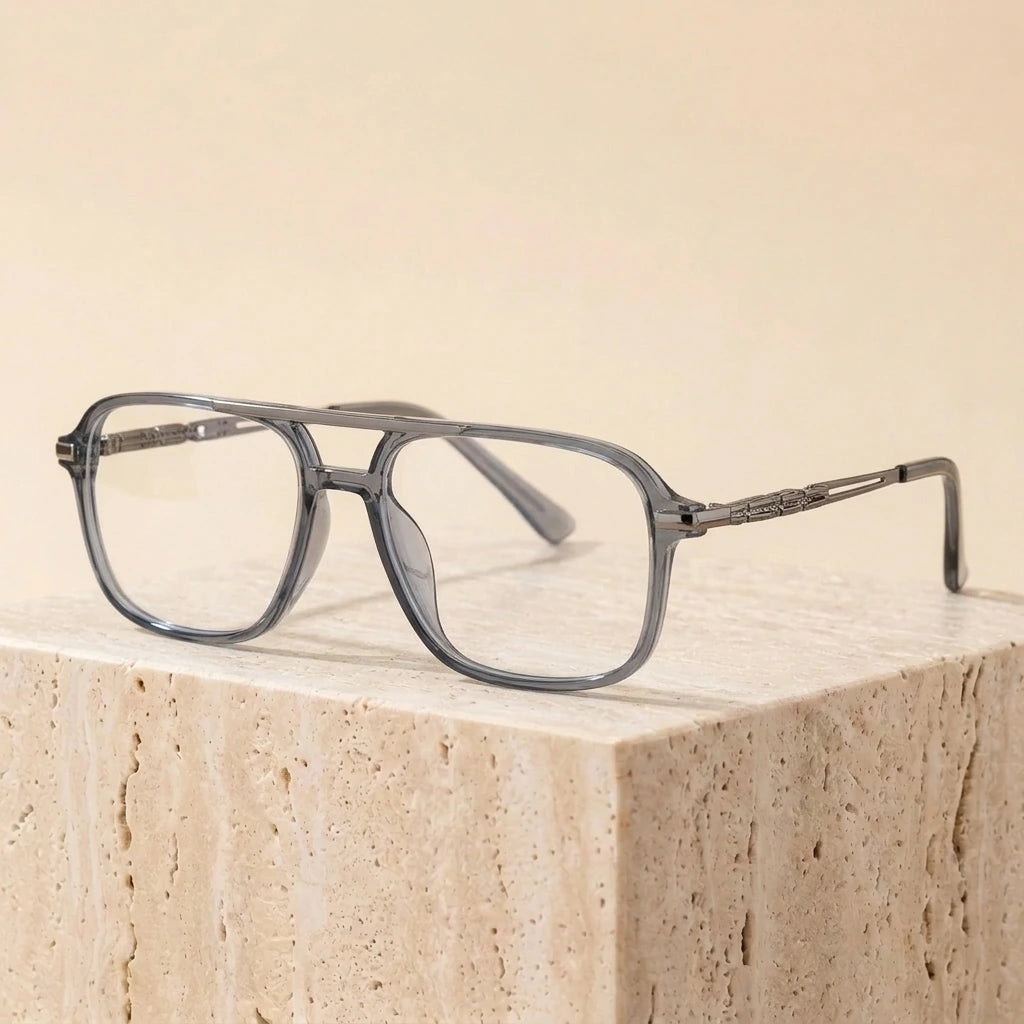 Aror Unisex Full Rim Square TR90 Alloy Eyeglasses 81316 - Transparent Gray