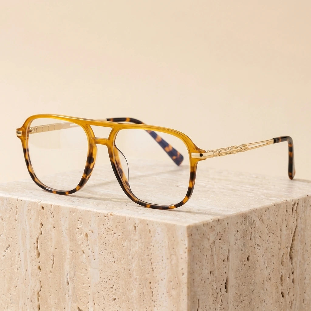 Aror Unisex Full Rim Square TR90 Alloy Eyeglasses 81316 - Yellow leopard