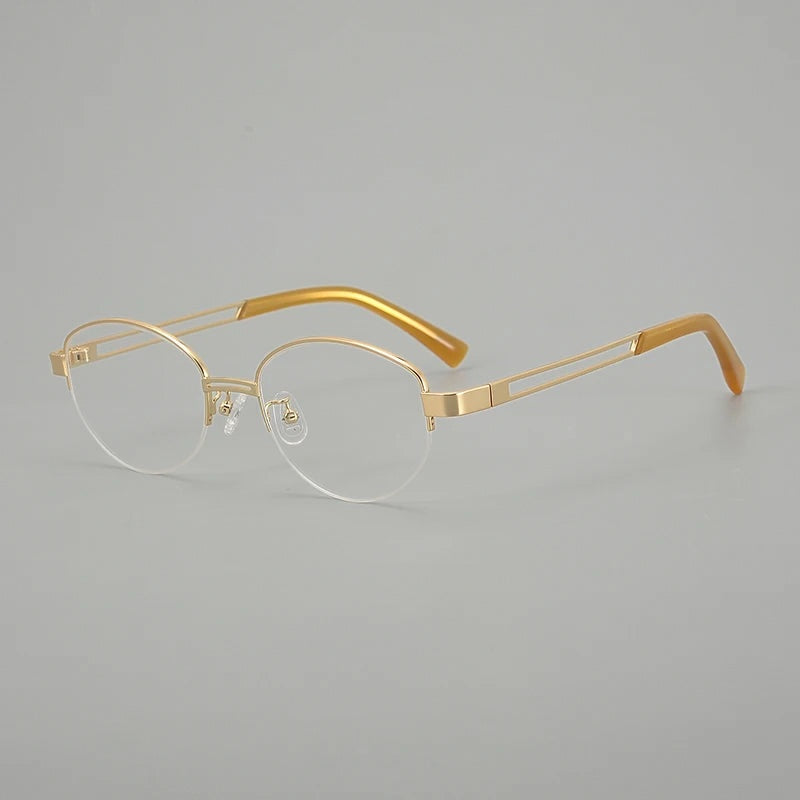 Aror A136 Pure Titanium Half Rim Oval Eyeglasses - Gold