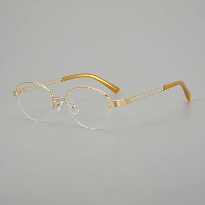 Aror A136 Pure Titanium Half Rim Oval Eyeglasses - Gold