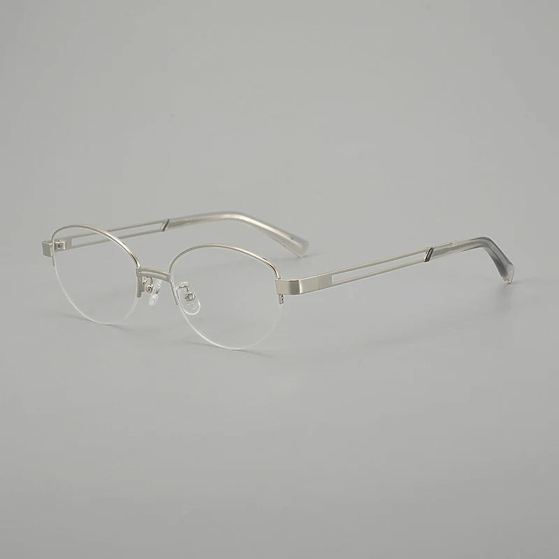 Aror A136 Pure Titanium Half Rim Oval Eyeglasses - Silver
