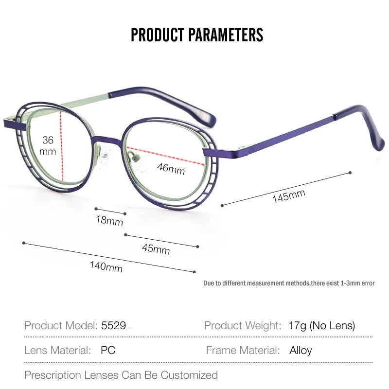 Aror A5529 Eyeglasses — Frame Dimensions and Sizing Chart