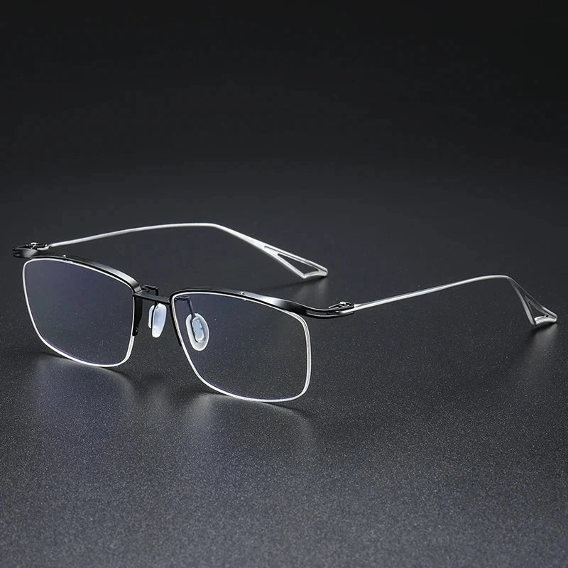 Aror Men's Half Rim Square Pure Titanium Eyeglasses ACTX — view 2 | Aror at FuzWeb