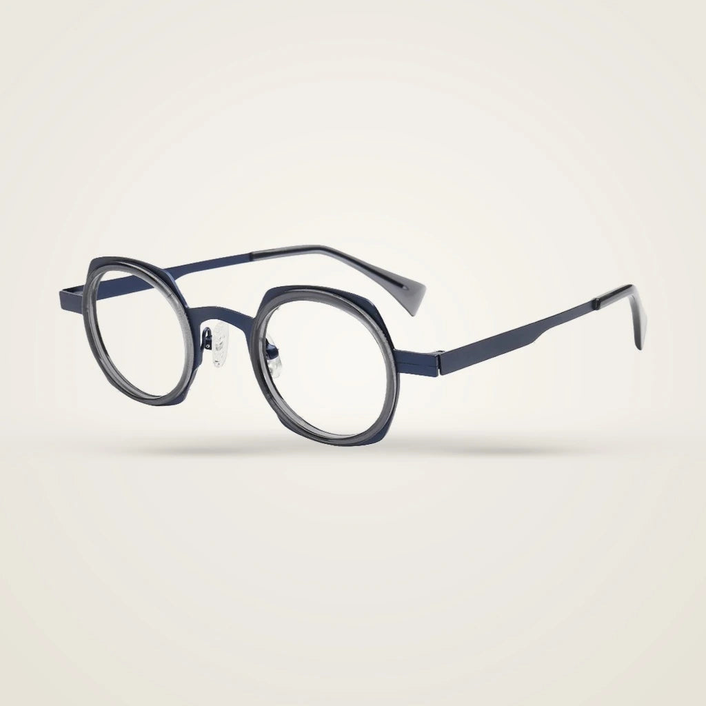 Aror Unisex Full Rim Round Stainless Steel Acetate Eyeglasses PES524 — view 3 | Aror at FuzWeb