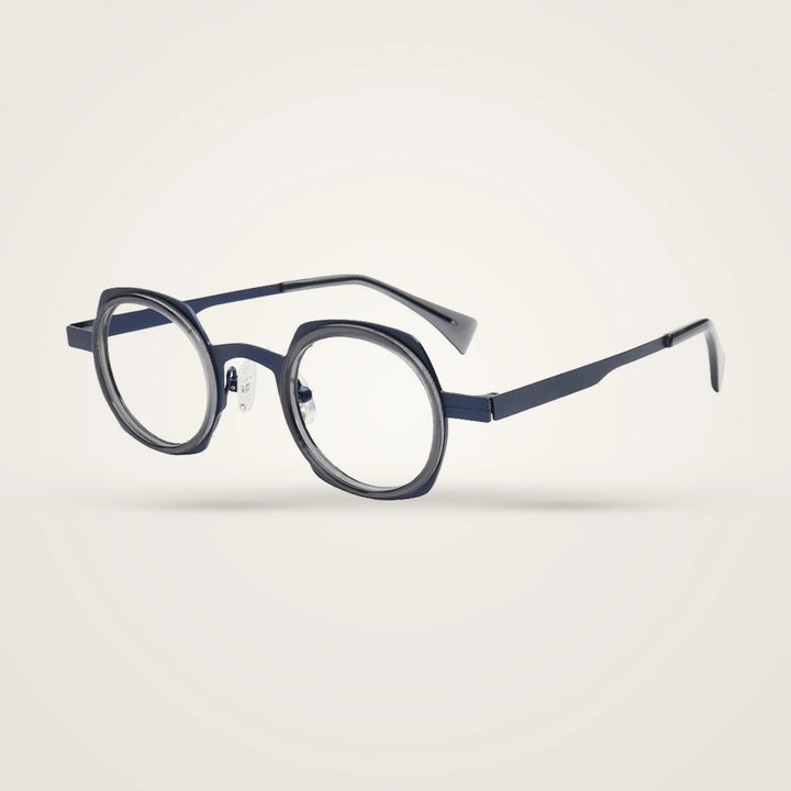 Aror Unisex Full Rim Round Stainless Steel Acetate Eyeglasses PES524 — view 3 | Aror at FuzWeb
