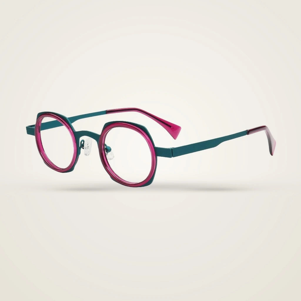 Aror Unisex Full Rim Round Stainless Steel Acetate Eyeglasses PES524 — view 1 | Aror at FuzWeb