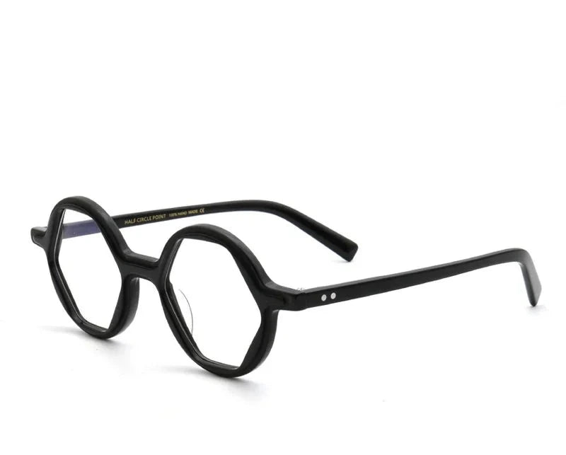 Aror Unisex Full Rim Polygon Acetate Eyeglasses PES8 - Black