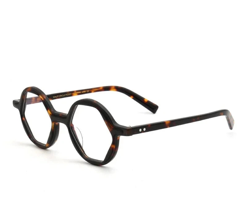 Aror Unisex Full Rim Polygon Acetate Eyeglasses PES8 - Brown