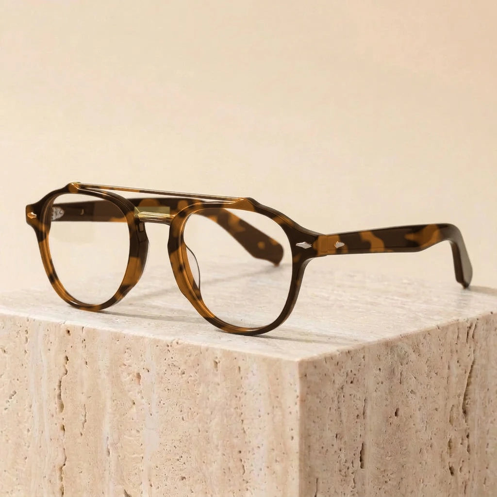 Aror Unisex Full Rim Aviator Acetate Titanium Eyeglasses 68RX - Brown