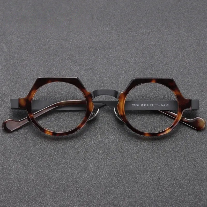 Aror Unisex Full Rim Flat Top Round Acetate Alloy Eyeglasses 94008