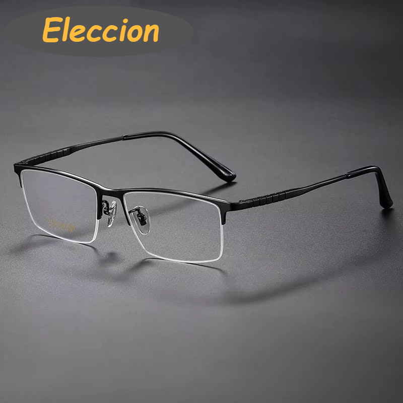 Eleccion Men's Semi Rim Square Titanium Eyeglasses 95011 Semi Rim Eleccion Black