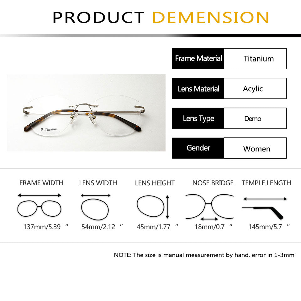 Esnbie Womens Rimless Cat Eye Oval β Titanium Eyeglasses 4518 — view 1 | Esnbie at FuzWeb