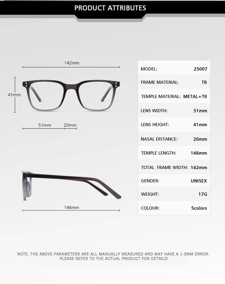 Kansept Unisex Full Rim Square Tr 90 Alloy Reading Glasses 25007.