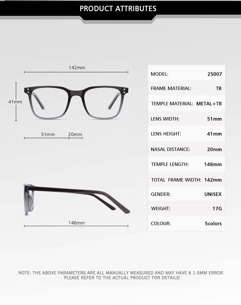Kansept Unisex Full Rim Square Tr 90 Alloy Reading Glasses 25007.