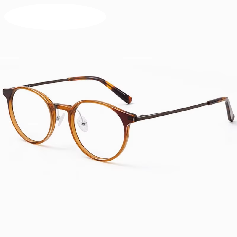 Eleccion Unisex Full Rim Oval Round Acetate Titanium Eyeglasses 94254 Full Rim Eleccion Brown