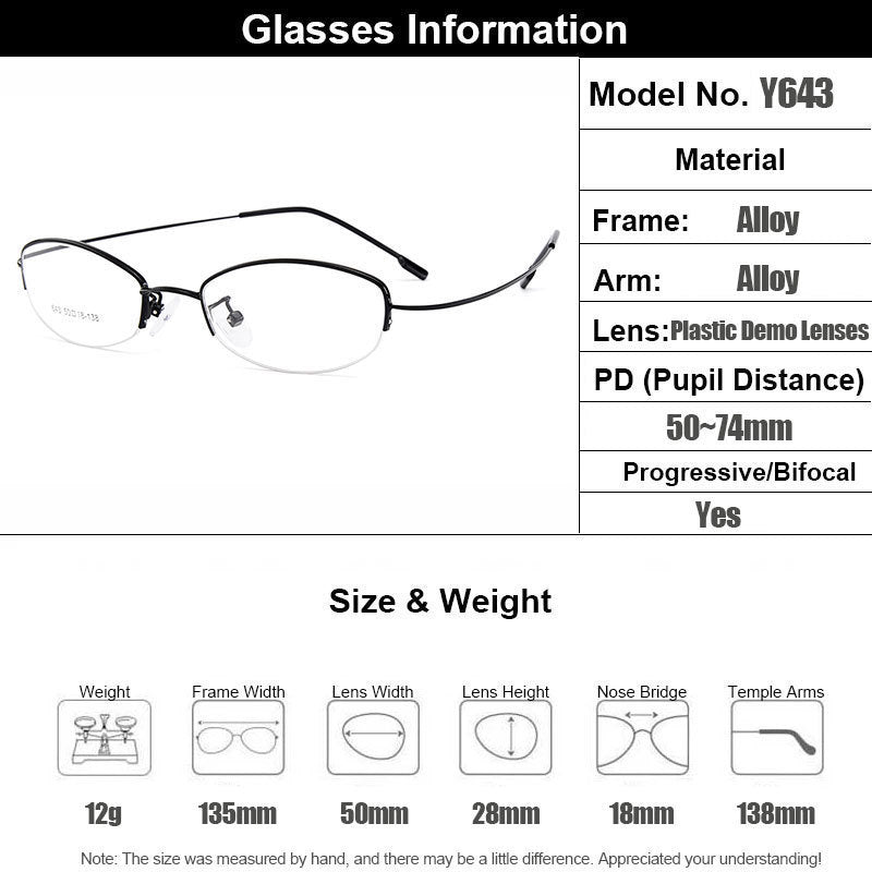 Gmei Women's Eyeglasses Semi Rim Memory Titanium Alloy Y643.