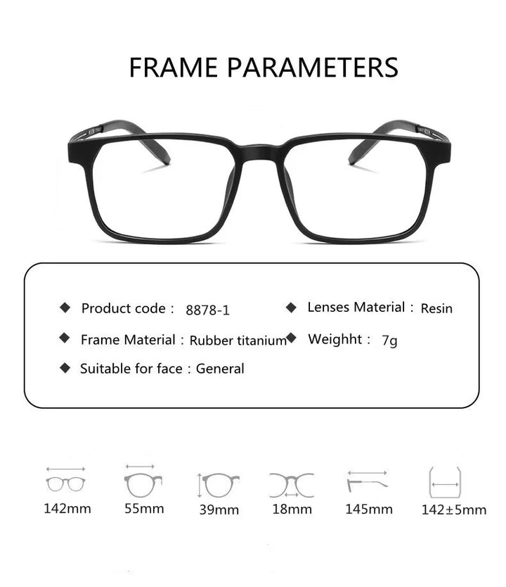 Kocolior Unisex Full Rim Square Tr 90 Titanium Hyperopic Reading Glasses 88781 — view 13 | Kocolior at FuzWeb