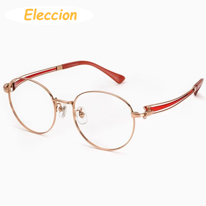 Eleccion Unisex Full Rim Oval Round Titanium Eyeglasses 995235 Full Rim Eleccion Rose Gold - Red