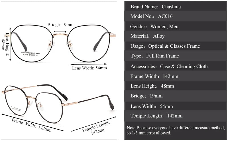 Chashma Ottica Unisex Full Rim Round Stainless Steel Eyeglasses Ac016