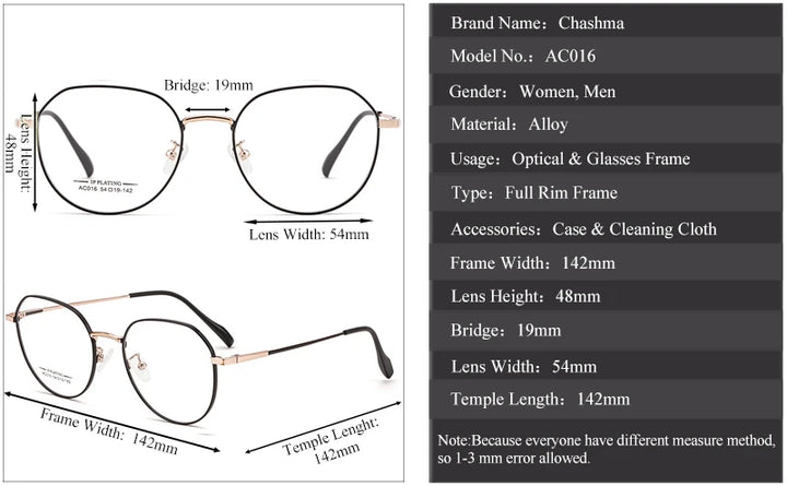 Chashma Ottica Unisex Full Rim Round Stainless Steel Eyeglasses Ac016