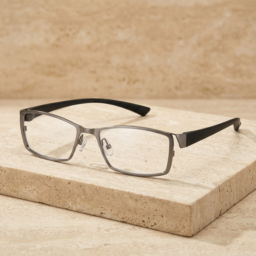Chashma Ottica Men's Full Rim Rectangle Titanium Alloy Eyeglasses 58924 - Gray